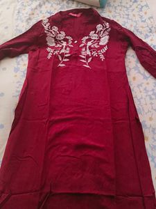 Maroon Embroidered Kurta