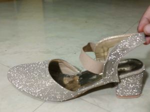 Sparkly Beige Block Heel Shoes