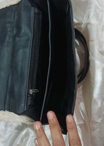 Faux Leather &amp; Sherpa Trim Bag