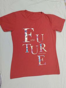 Coral 'Future' Graphic and Blue Striped tee