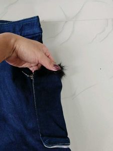 Unique Denim Skirt with Fur Pockets