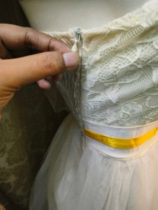 Ivory Halter Dress with Yellow Ribbon &amp; Bow