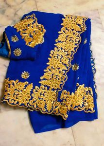 Blue Embroidered Saree