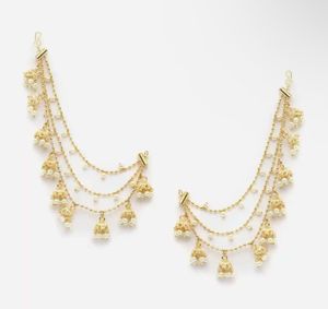 Sanjog Gold Plated Pearls Layered Ear Chain Mattil