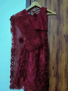 Maroon Embroidered Lehenga Set For Girl