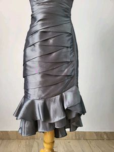 Gray Ruffle Hem Party Dress