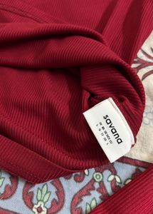 Savana Red Ribbed Top - Size L