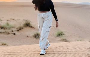 Beige Cargo Pants &amp; Crop Top