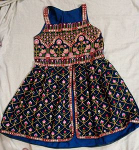 Navy Blue Embroidered Sleeveless Suit With Plazo