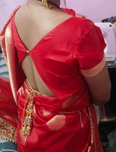 Red Banarasi light weight Saree with designer blou
