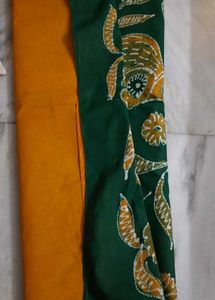 Beautiful Green Floral Pure Cotton Batik Saree