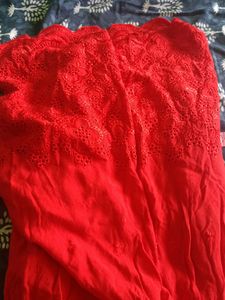 Pretty Red Frock With Beautiful Chikenkari Work