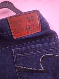 Navy blue denim with light white patch