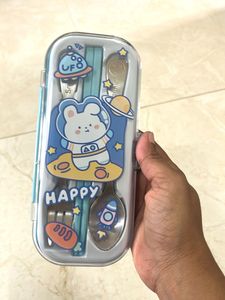 Cute Kawaii 5 Pc Cutlery Set - Blue