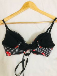 Floral Tie up Checkered Bra
