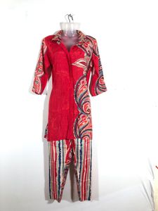 Clearance Sale ! Red Paisley Print Co -ord Set