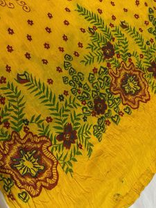 Yellow Floral Jaipuri Cotton Dupatta