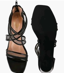 Black Patent Mesh Heel Sandals