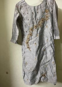 Grey Kurta With Golden Work