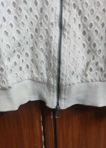 Eyelet White Zip-Up Jacket