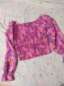 Pink Floral Smocked Top