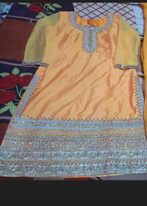 ElegantHeavyKurtiShararaSetEmbroideryMirorStone