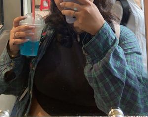 blue n green checkered boxy over shirt