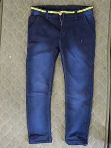 Dark Blue Jeans with Yellow Detail