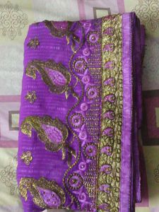 Purple Embroidered Saree