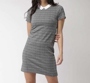 “Bossini” Gray Plaid Shirt Dress