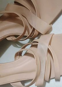 Nude Strappy Kitten Heels By Vishudh