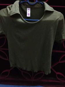 Olive Green Ribbed Crop Top