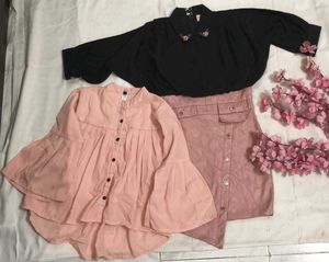 peach full sleeve top and black pink lether m
