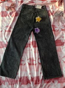 Women Black Fade Jeans Straight Fit High Rise.