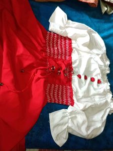 Red &amp; White Peasant Style Top