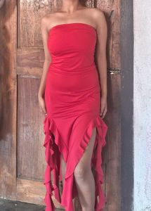 Thigh Slit Ruffle Dress