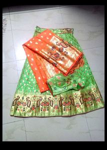 Ethnic Pista Green And Prach Lehenga Choli Set