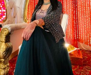 Coral Green Indowestern Lehnga
