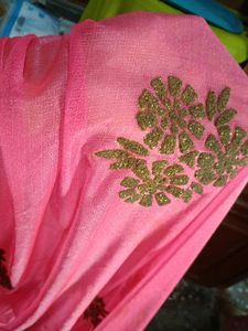 Mirror Work Pink Colour Saree