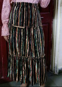 Multi-colored Stripped Pleated Skirt