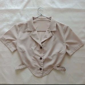 Cropped Beige Button-Down Top