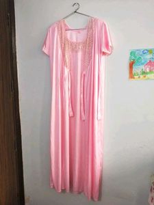 Pink Lace Trim Nightgown with robe
