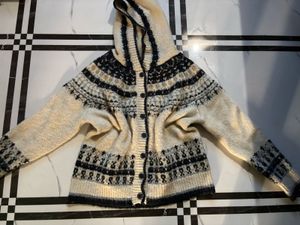 Patterned Hooded Cardigan