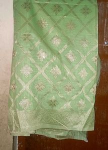 Pista Colour Saree With Attached Blouse Piece