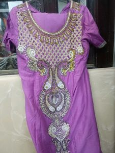 Purple Embroidered Kurti With Dupatta And Salwar