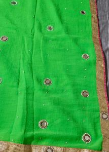 New Parrot Green Sari With Unstitched Blouse