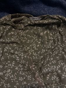Olive Green Floral Top - Tie Detail