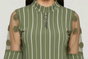 Striped Olive Top with Floral Detail🍀
