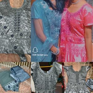 Elegant Sliver Embroidered Party Wear Dress wi
