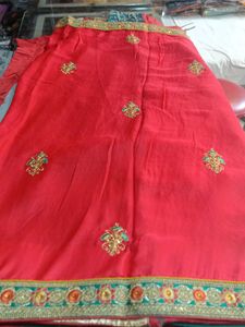 Elegant Red Embroidered Lehenga Saree